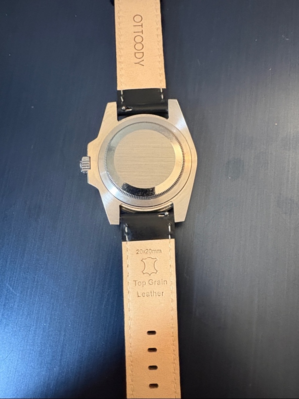 Rolex Black Dial Watch with Silver Accents and Black Leather Strap - Picture 2 of 3